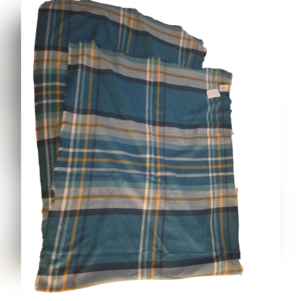 NWT Christopher & Banks Teal and Yellow Plaid Scarf - Picture 3 of 8